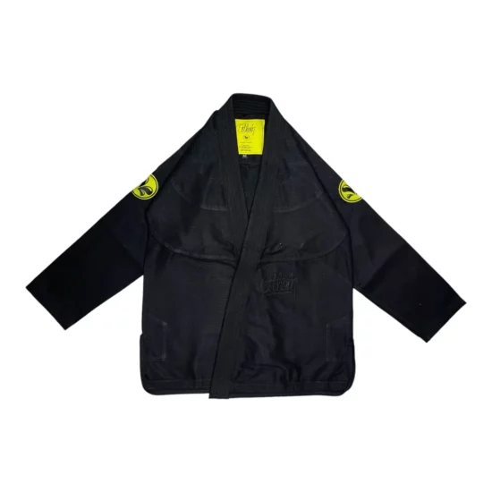 Veste kimono IBJJF, noir et jaune vue de face